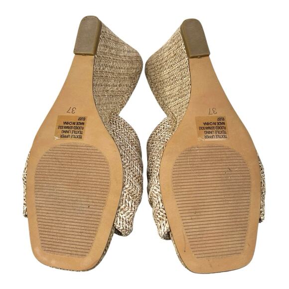 Silent D X Anthropologie Katie Raffia Tan Leather Wedge Sandals Size 37 US 6.5 - Picture 9 of 11